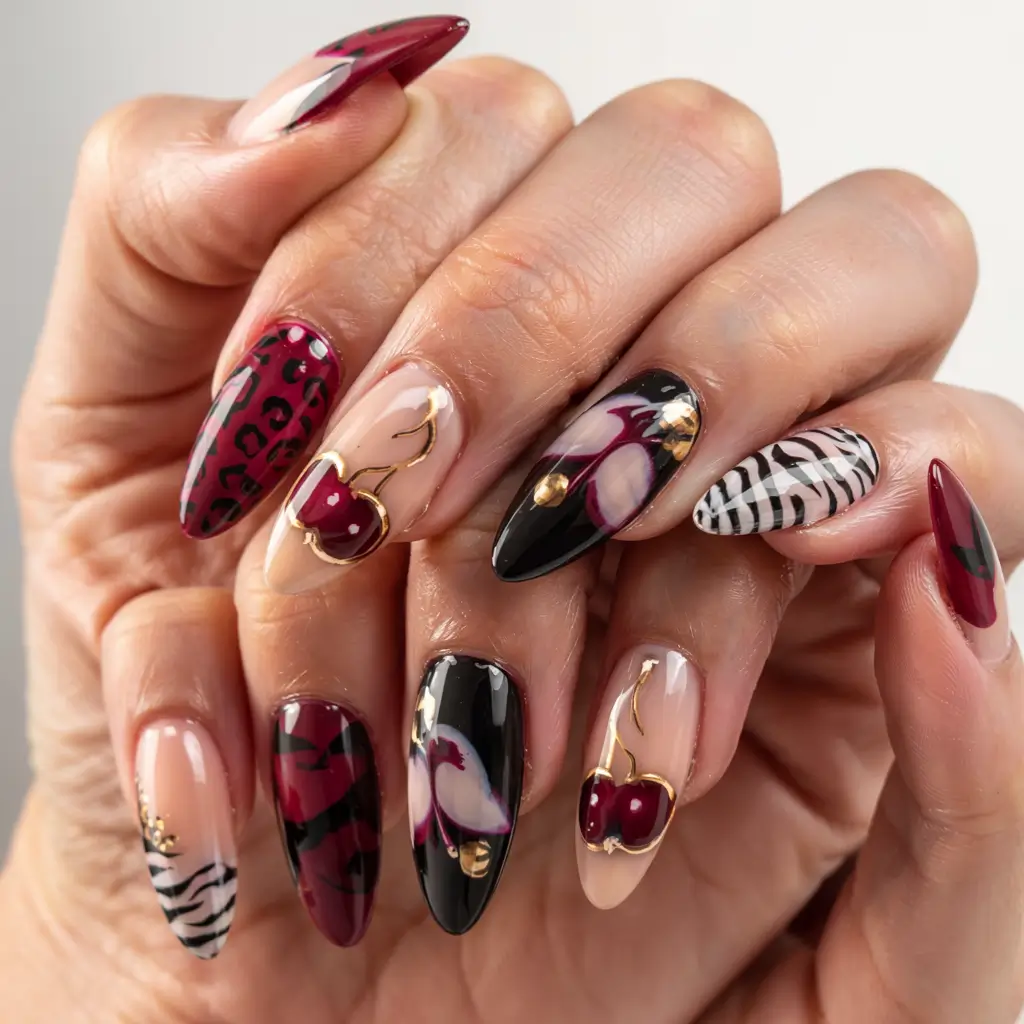 fall 3d nail art 2025 Wild Cherry Nights