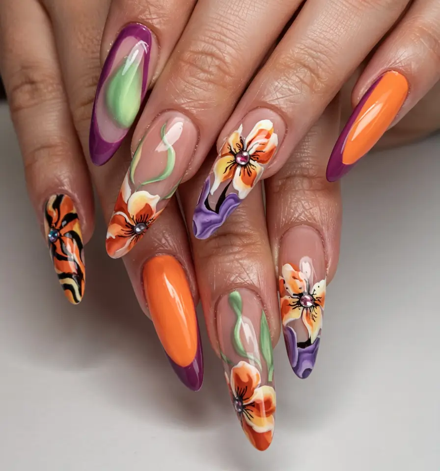 fall 3d nail art 2025 Vibrant Garden in Autumn Tones