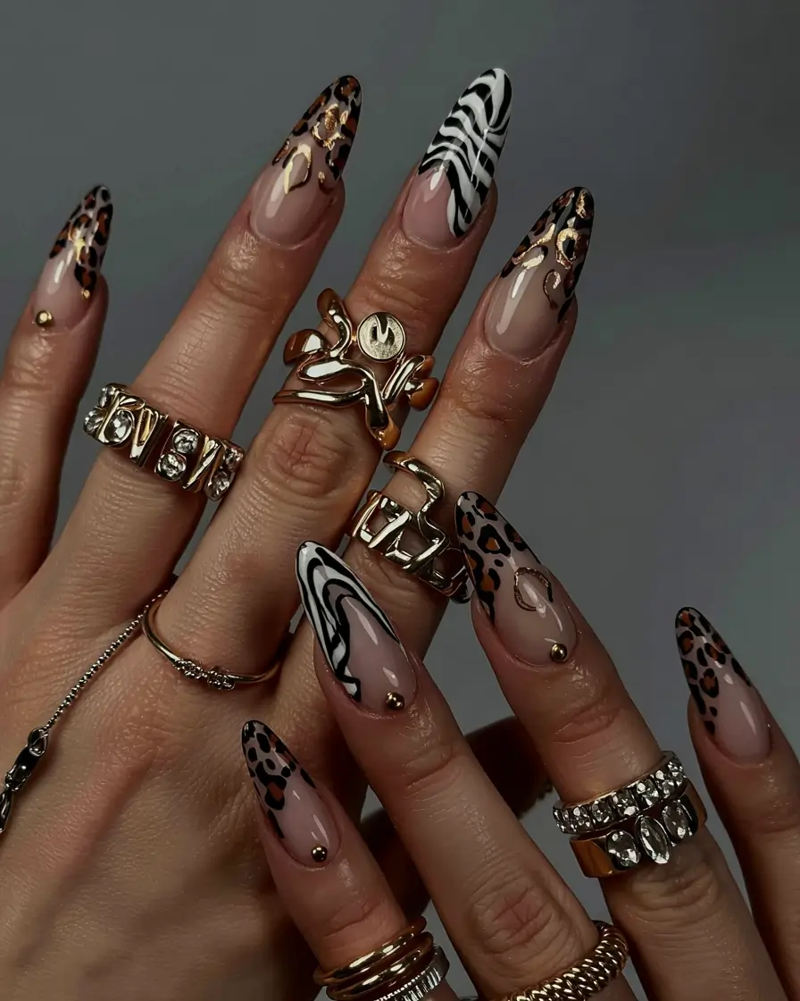 fall 3d nail art 2025 Wild Mix: Leopard & Zebra French Tips