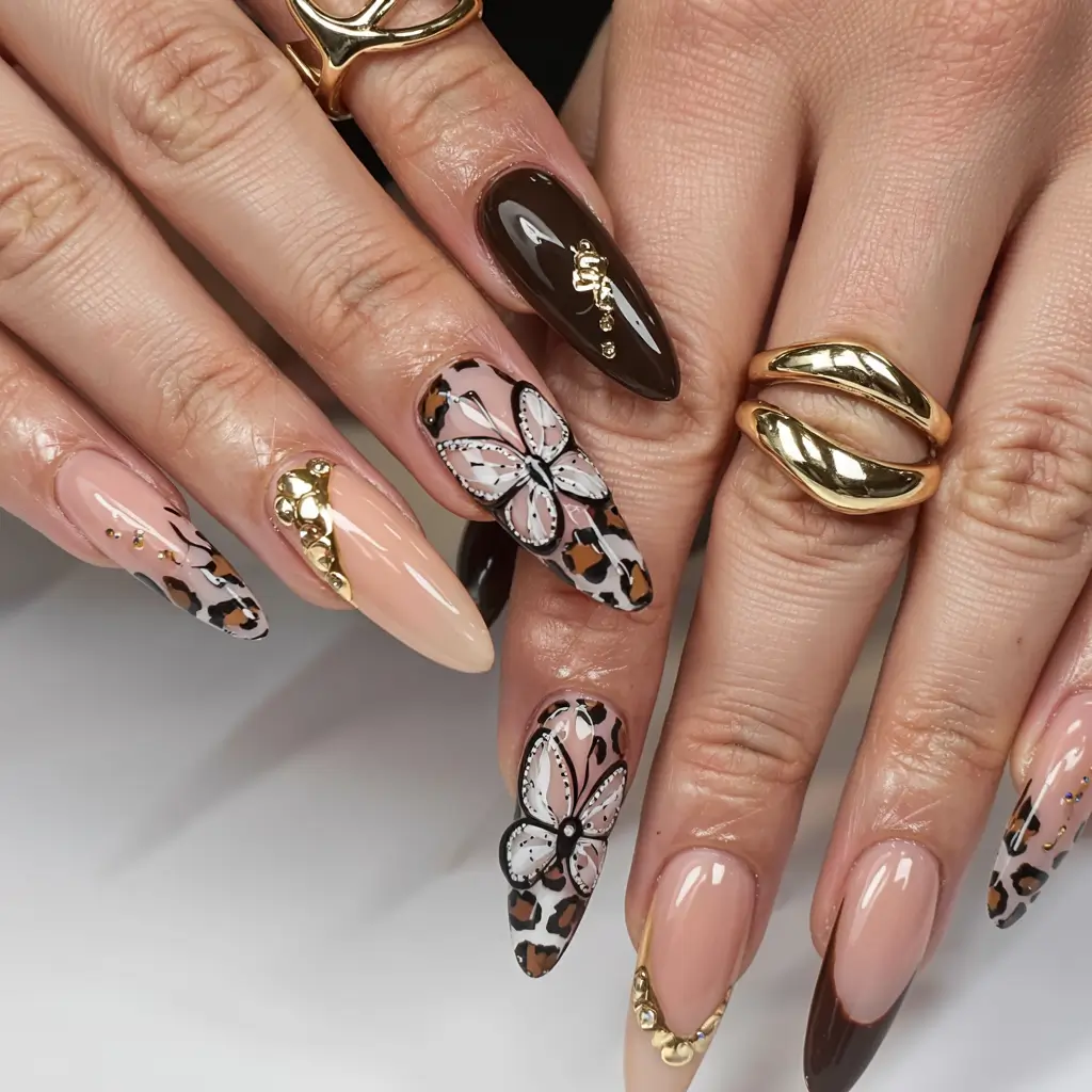 fall 3d nail art 2025 Leopard Luxe with Oversized Florals