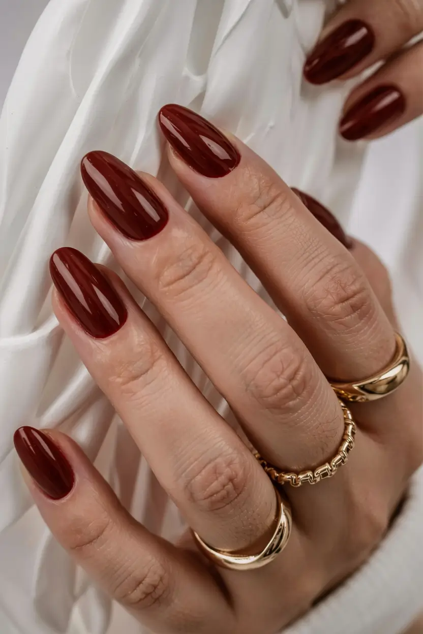 fall almond nails 2025 Deep Burgundy Gloss