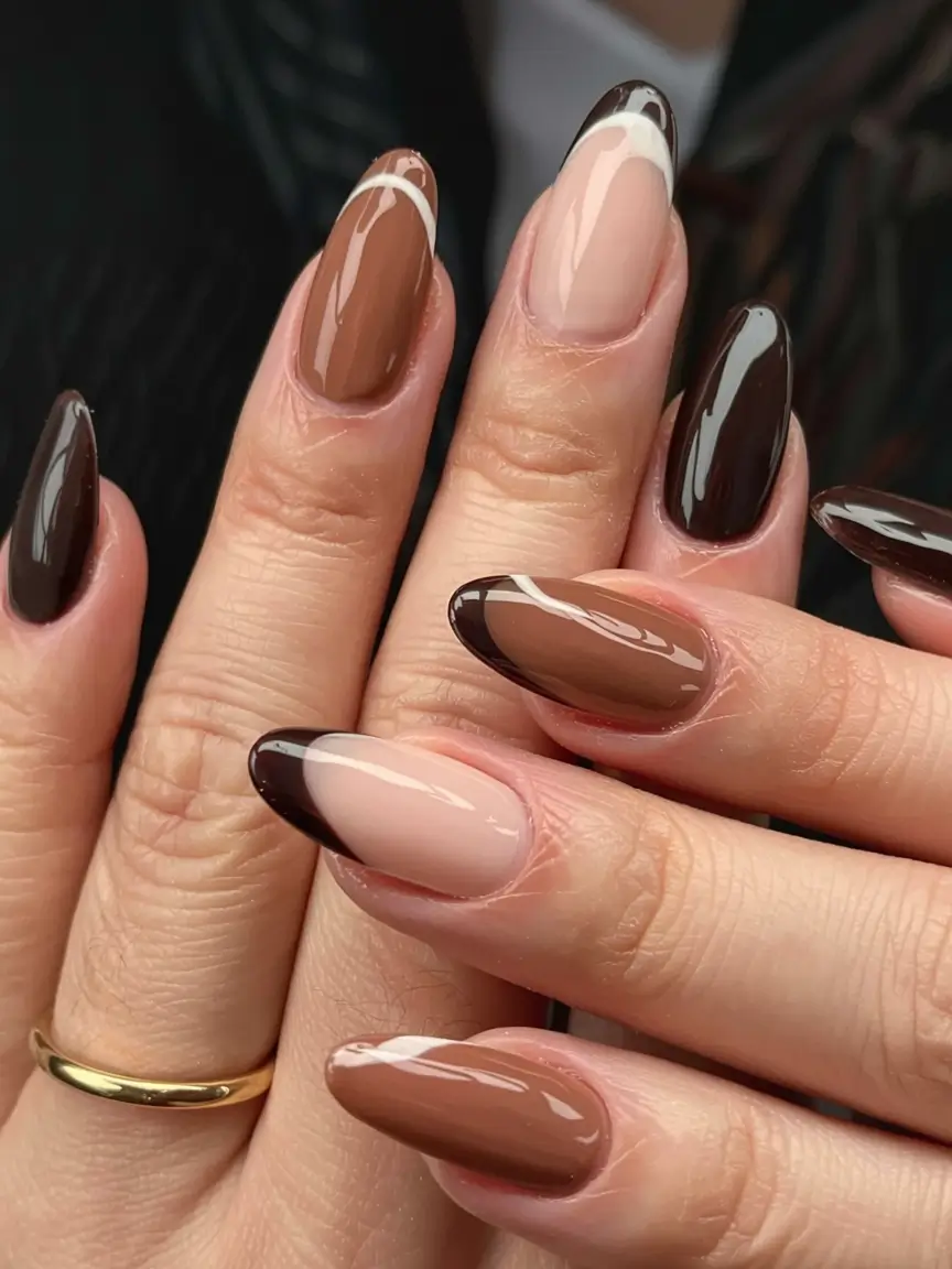 fall almond nails 2025 Multi-Tone Mocha Blend