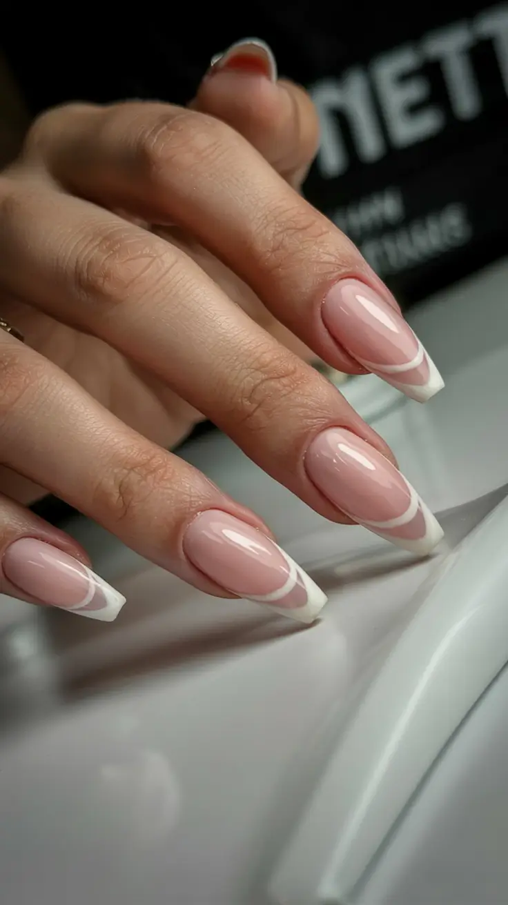 fall almond nails 2025 Layered White Swirl French