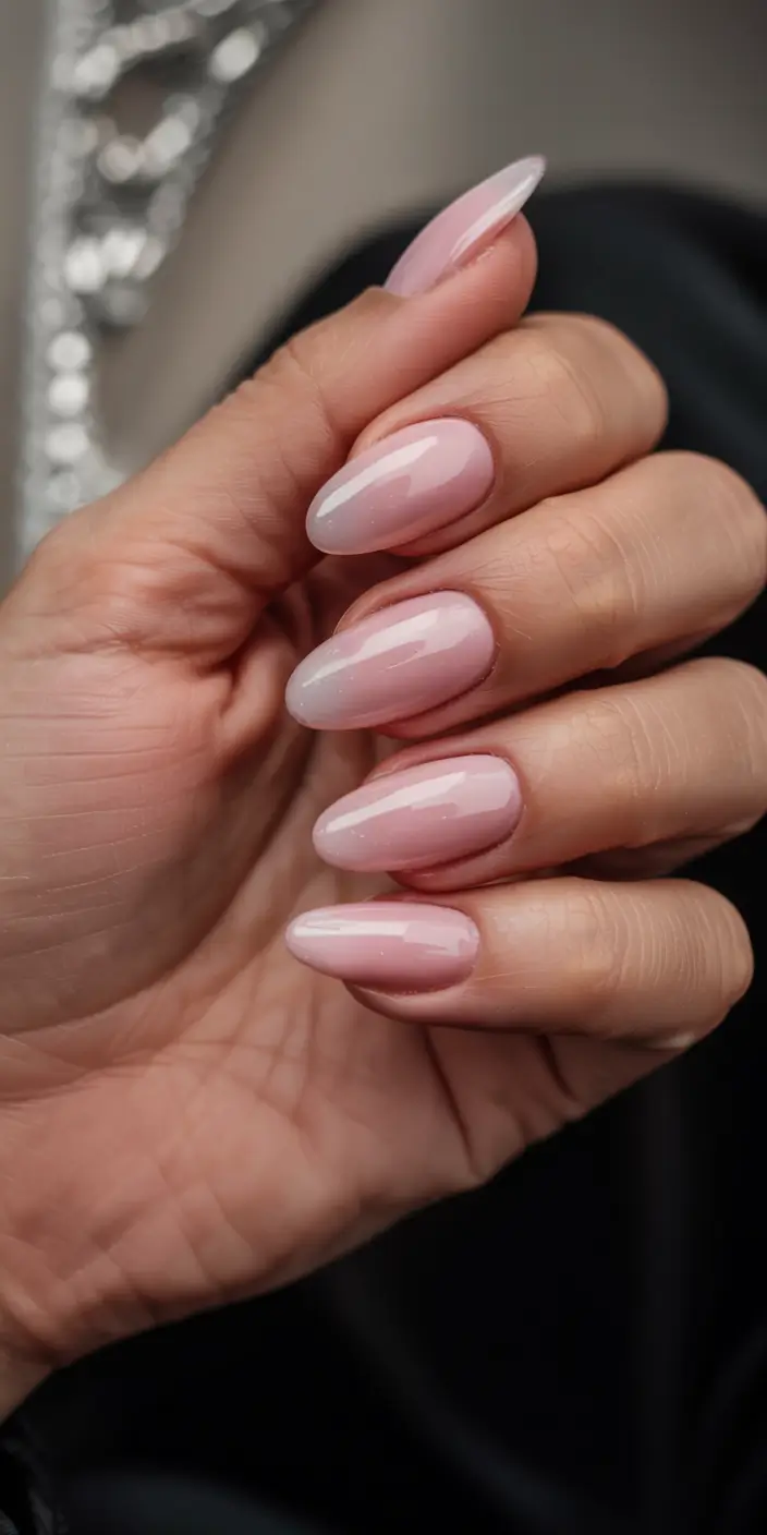 fall almond nails 2025 Soft Pink Ombre Glow