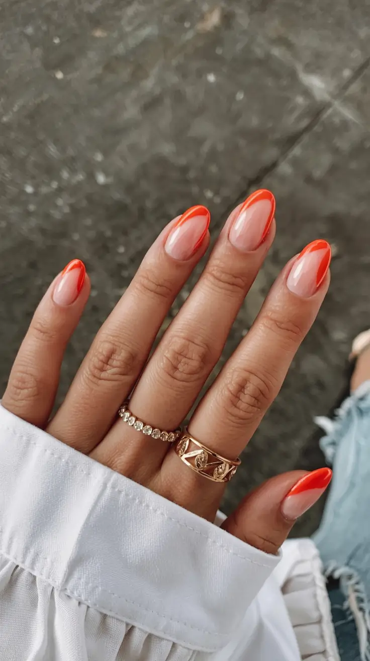fall almond nails 2025 Vivid Orange Edged French