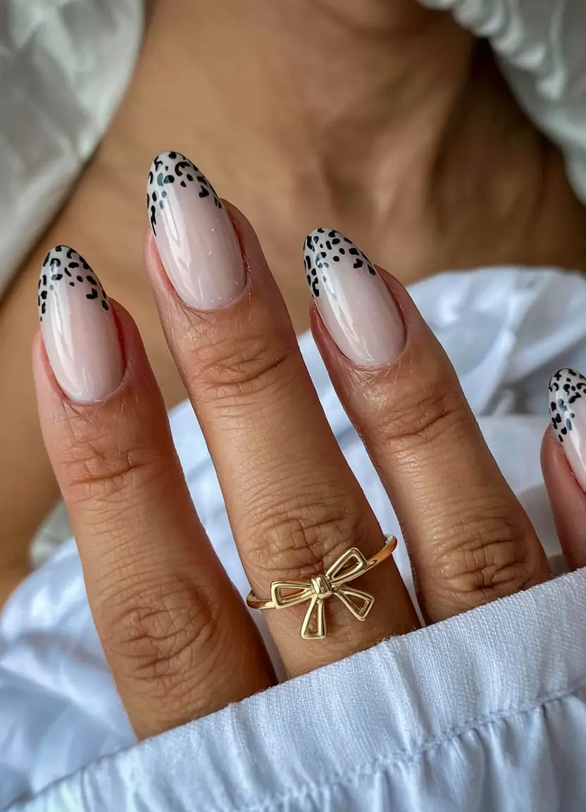 fall almond nails 2025 Dalmatian Dot French