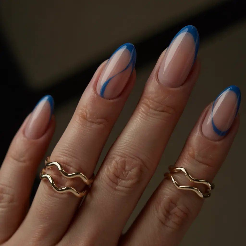 fall almond nails 2025 Blue Wave Outline French