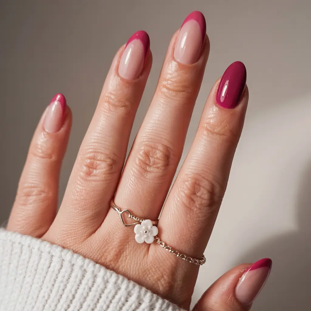 fall almond nails 2025 Two-Tone Pink French Twist