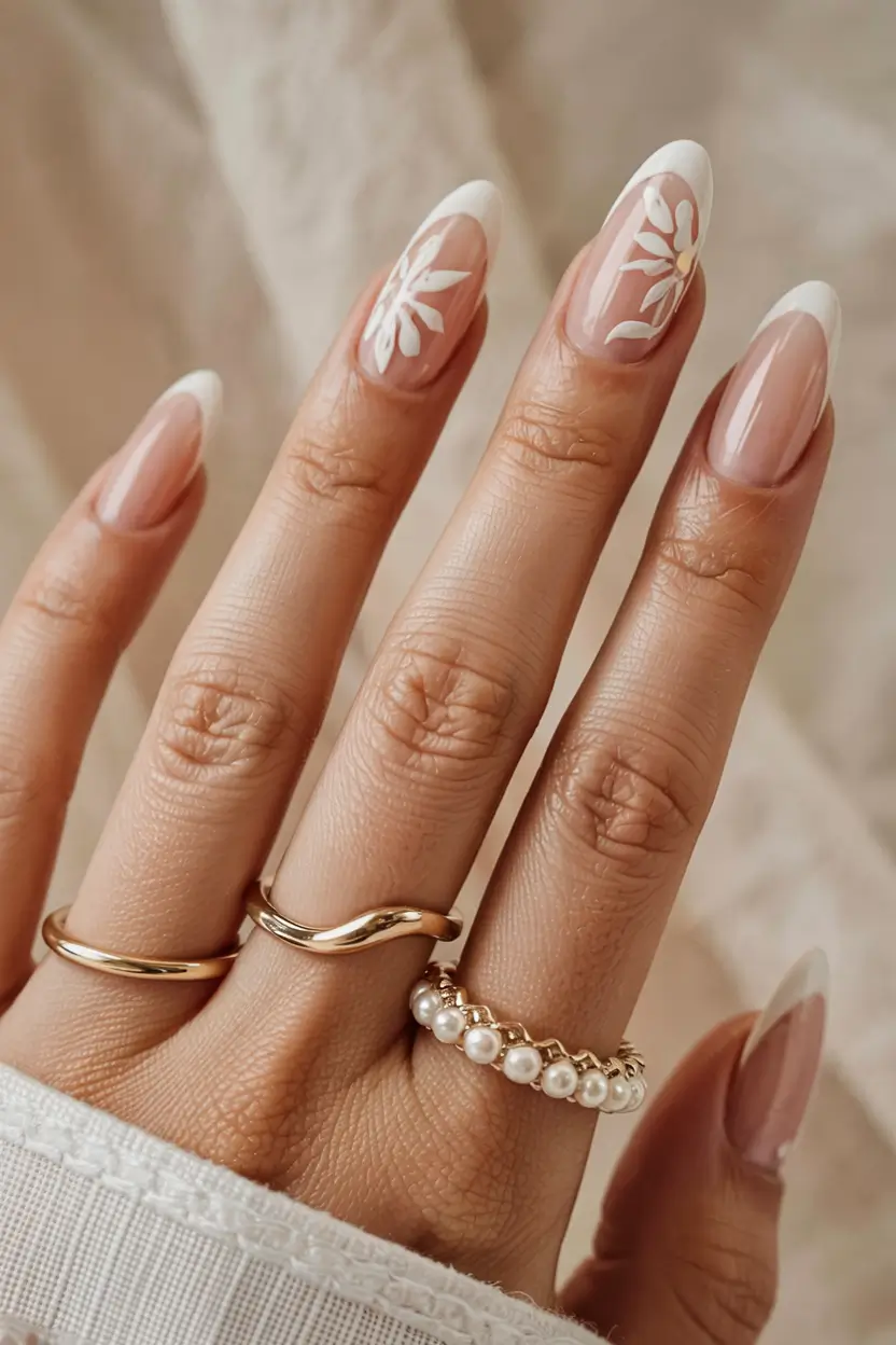 fall almond nails 2025 White Leaf French Elegance