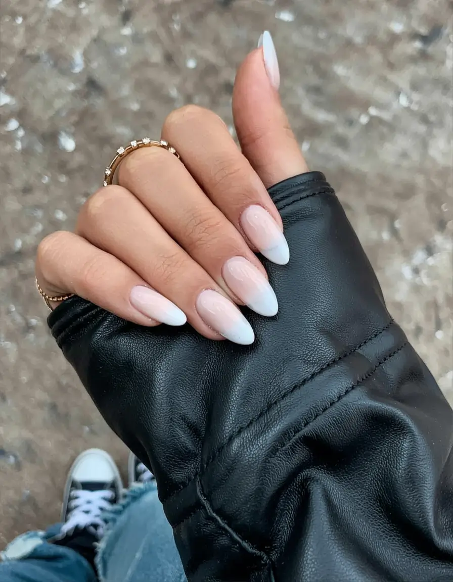 fall almond nails 2025 Frosted White Ombre