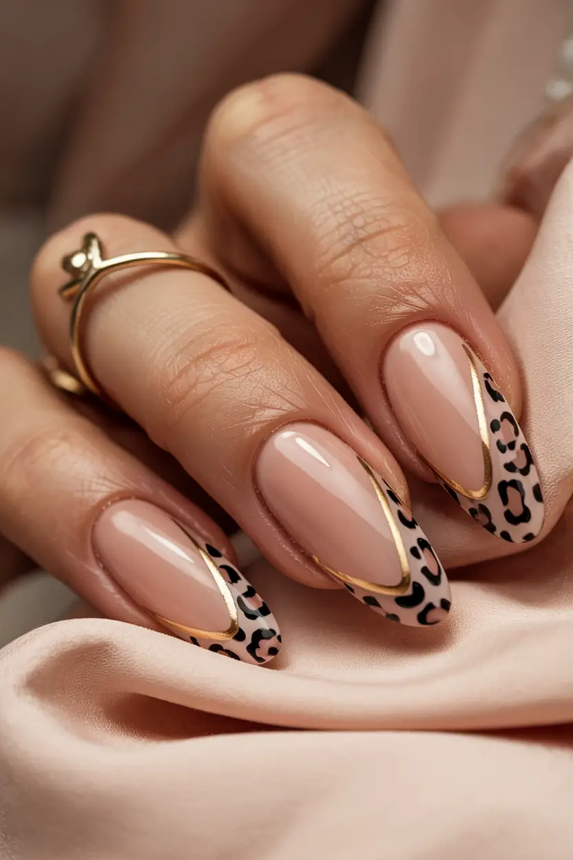 fall animal print nails 2025 Golden Leopard French