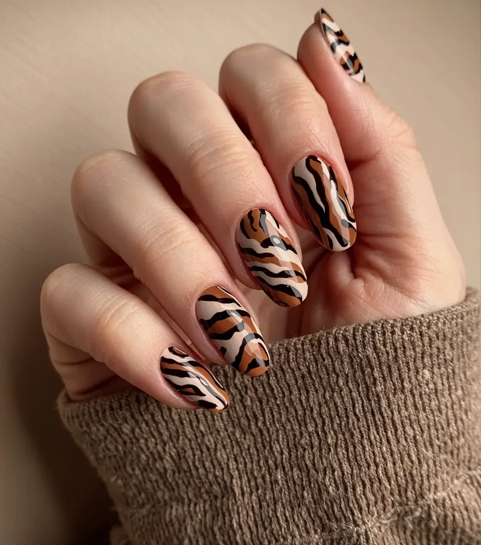 fall animal print nails 2025 Autumn Tiger Stripes