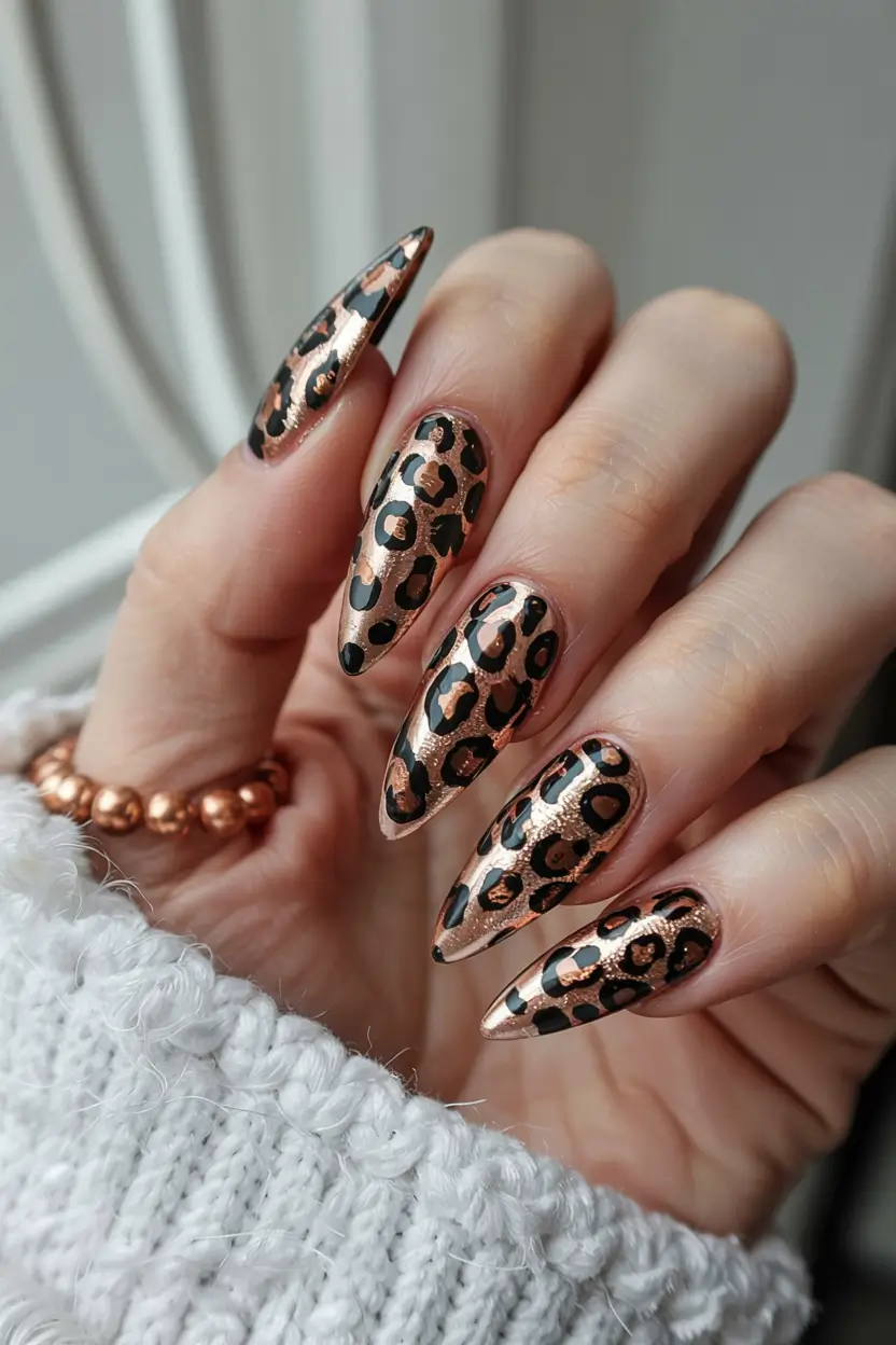 fall animal print nails 2025 Metallic Leopard Luxe