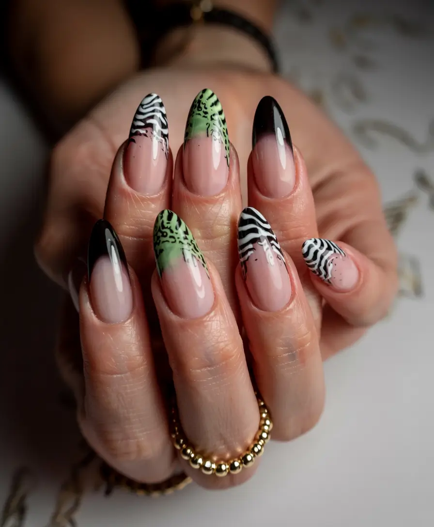 fall animal print nails 2025 Neon Safari French Twist