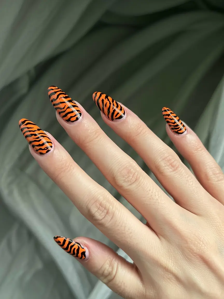 fall animal print nails 2025 Vivid Tiger Statement