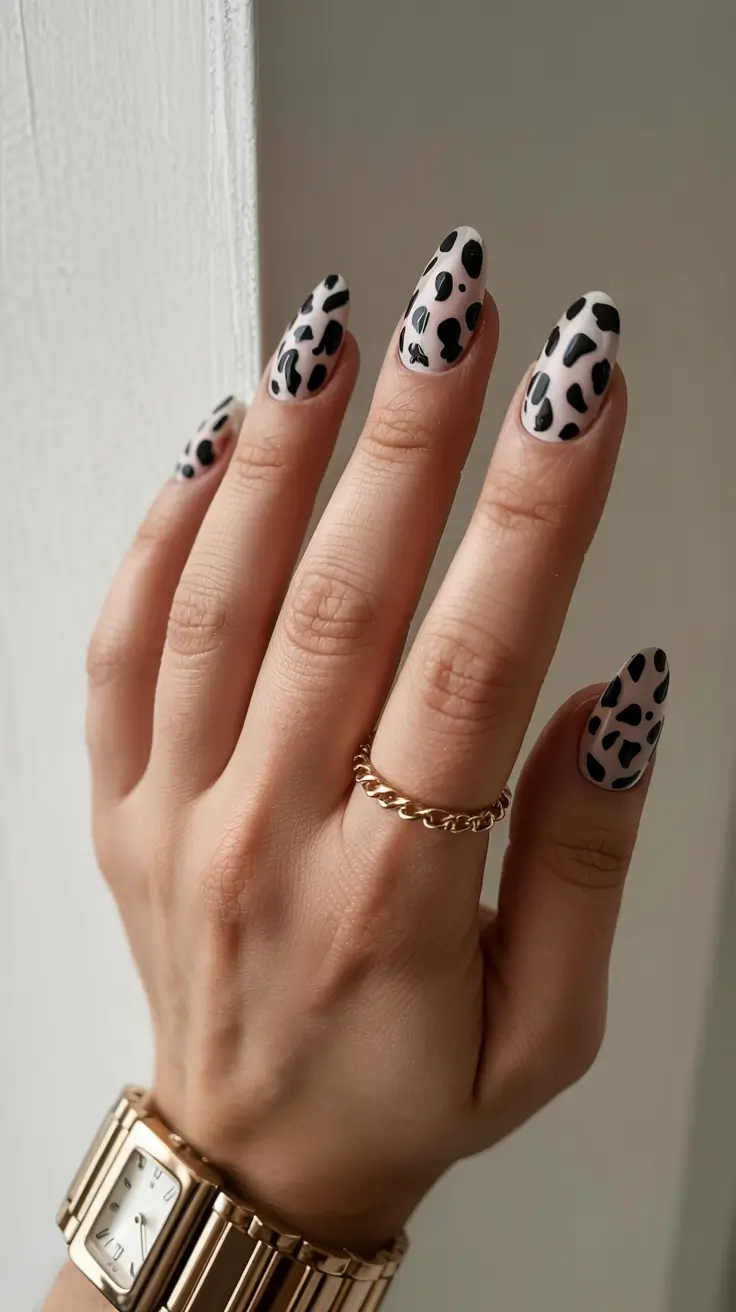 fall animal print nails 2025 Monochrome Leopard Elegance