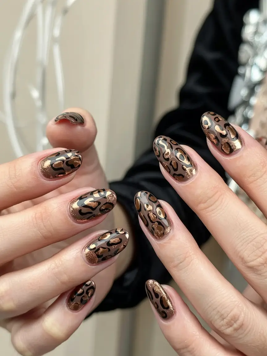 fall animal print nails 2025 Bronzed Leopard Shimmer