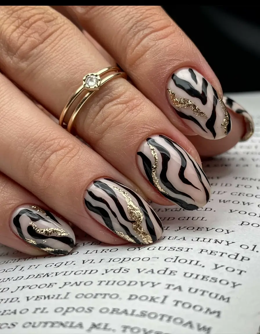fall animal print nails 2025 Golden Zebra Luxe
