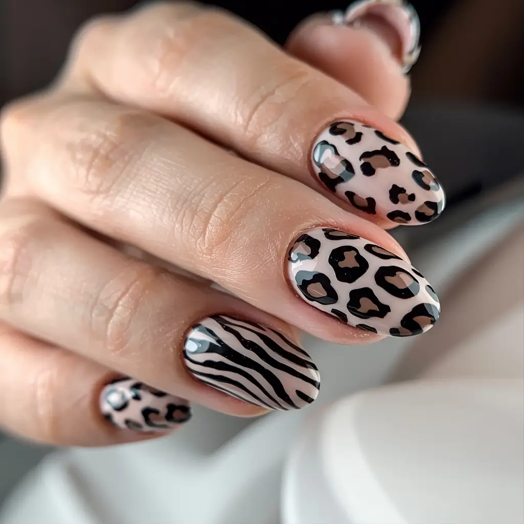 fall animal print nails 2025 Mixed Leopard and Zebra Fusion
