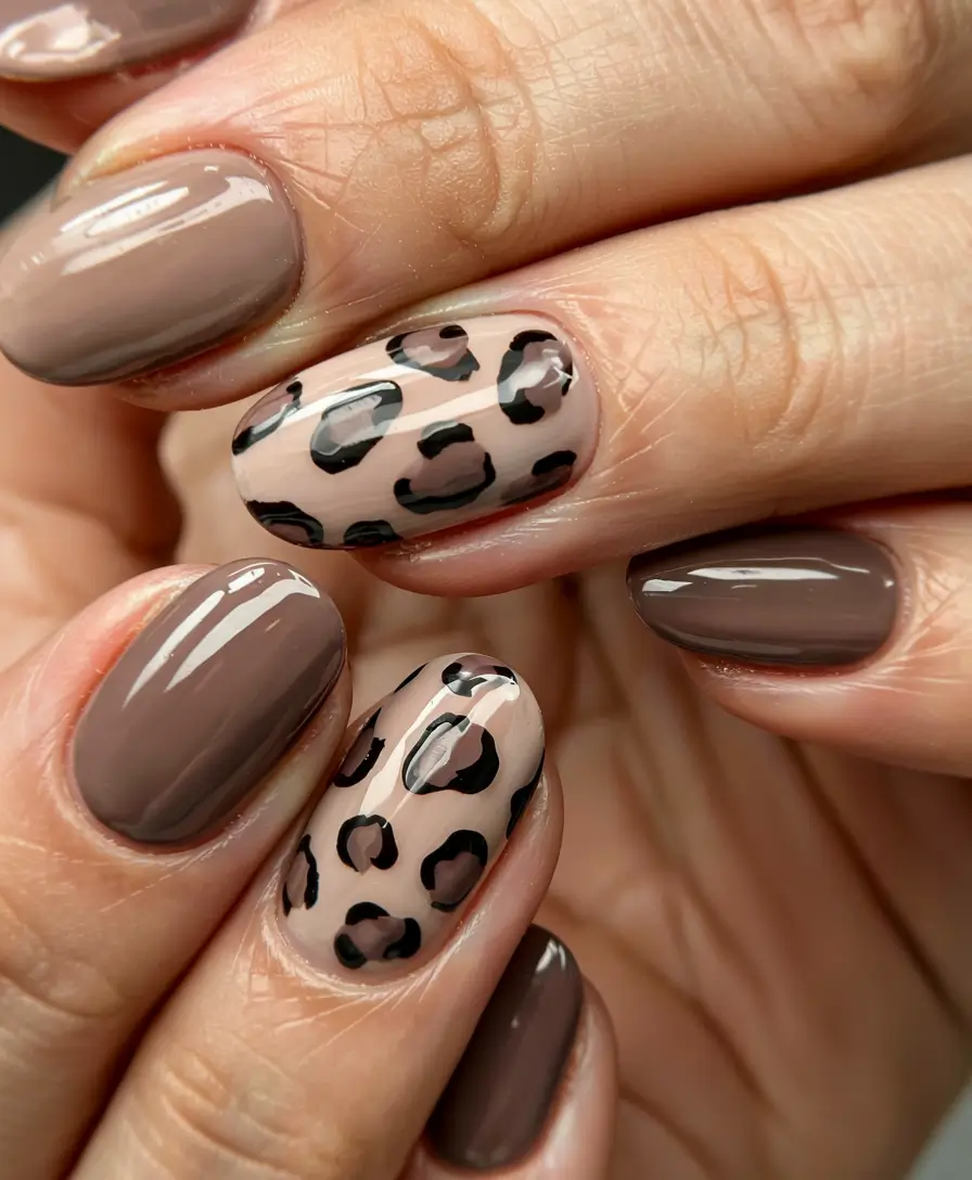 fall animal print nails 2025 Mocha Leopard Mix
