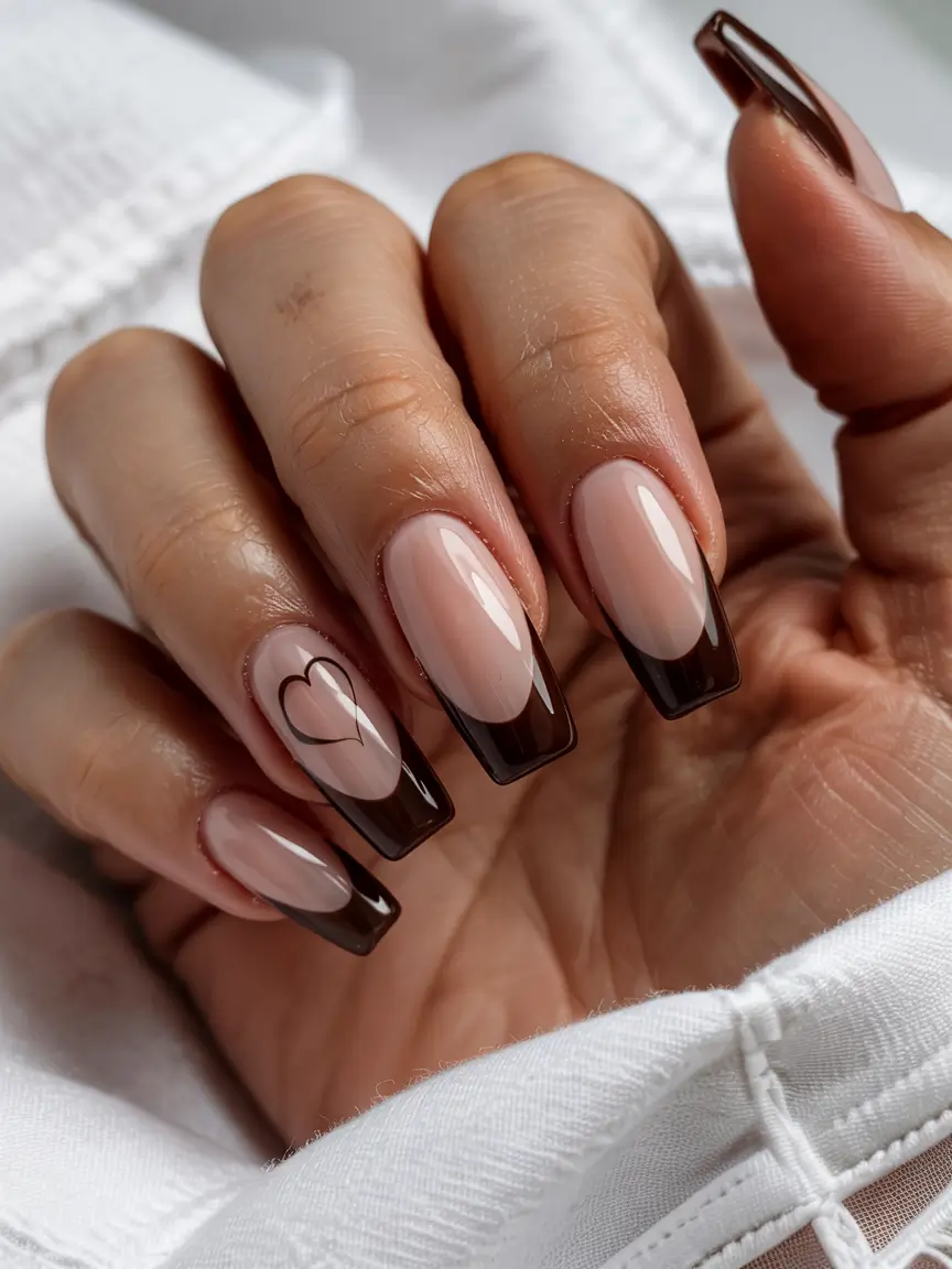 fall ballerina nails 2025 Heart-Lined French Cocoa