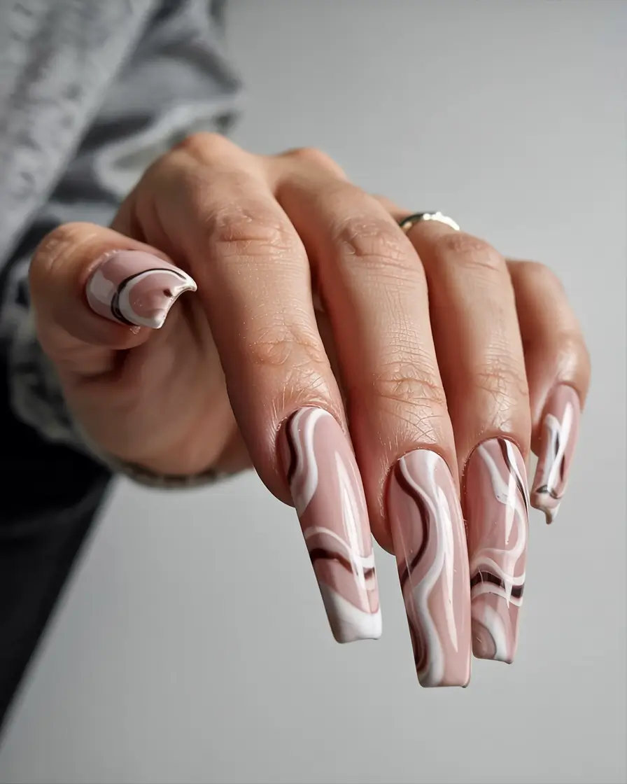 fall ballerina nails 2025 Mocha Swirl Illusion