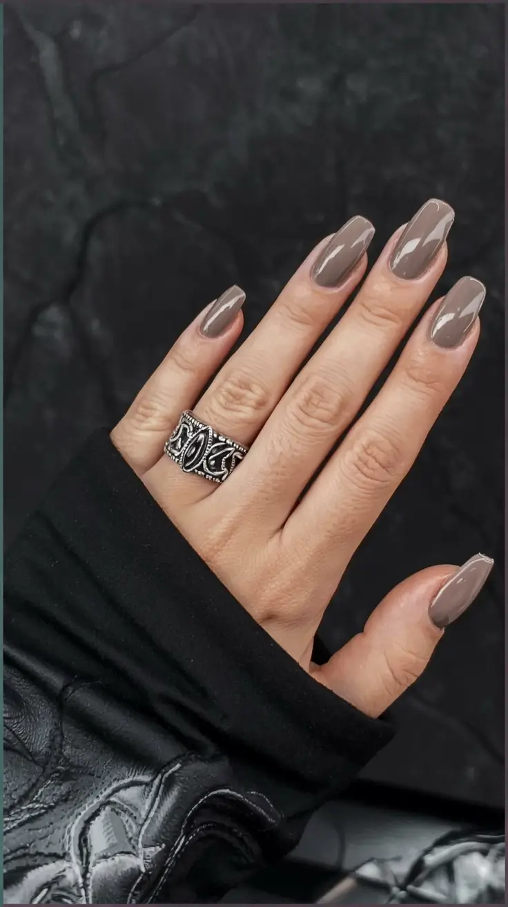 fall ballerina nails 2025 Smoky Taupe Minimalism