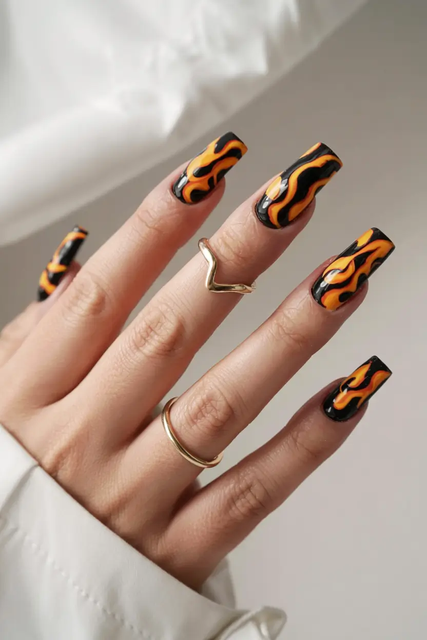 fall ballerina nails 2025 Autumn Flame Art