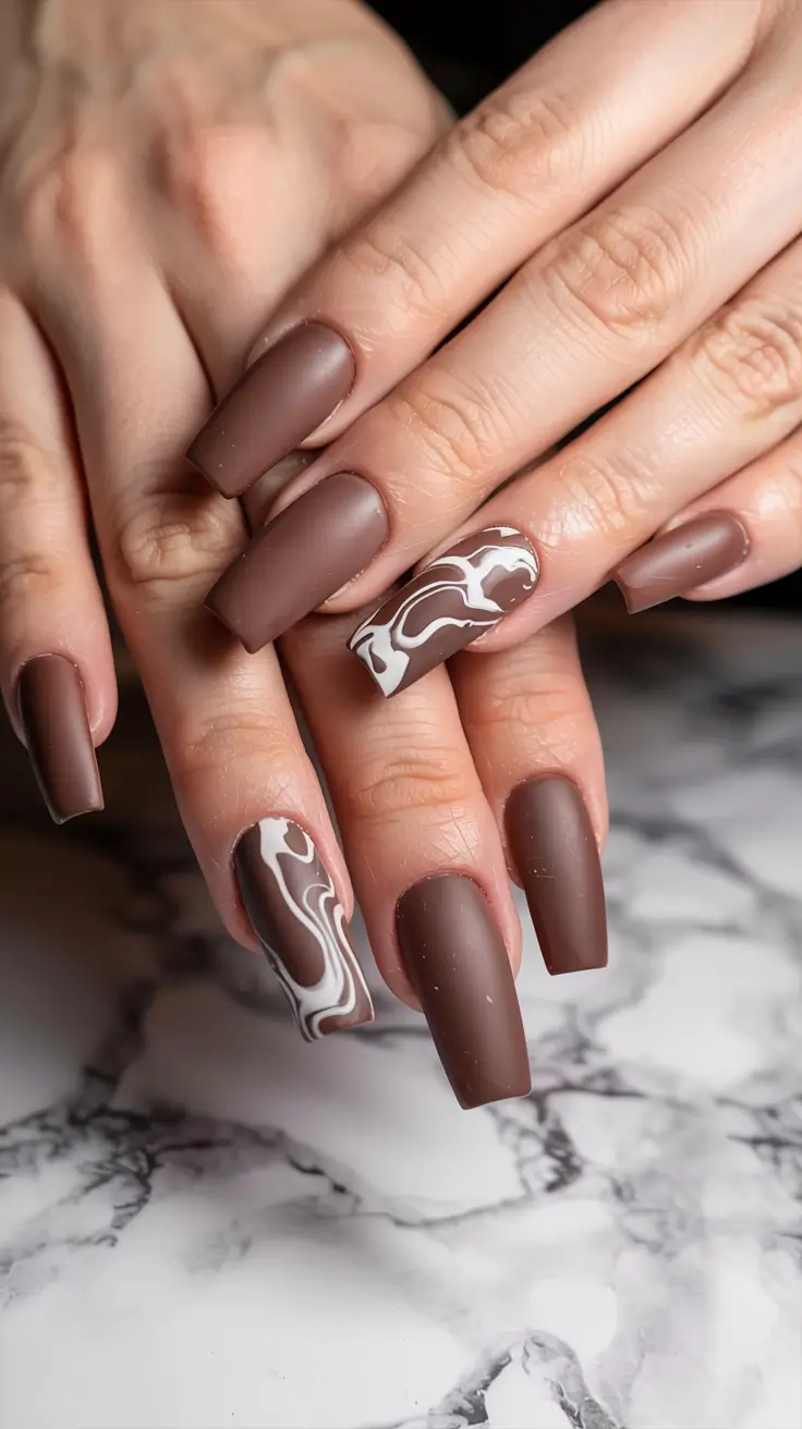 fall ballerina nails 2025 Matte Mocha Marble