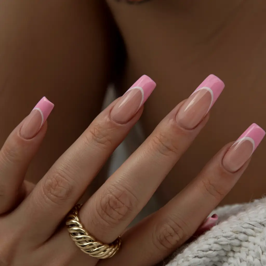 fall ballerina nails 2025 Playful Pink French with Reverse Crescent