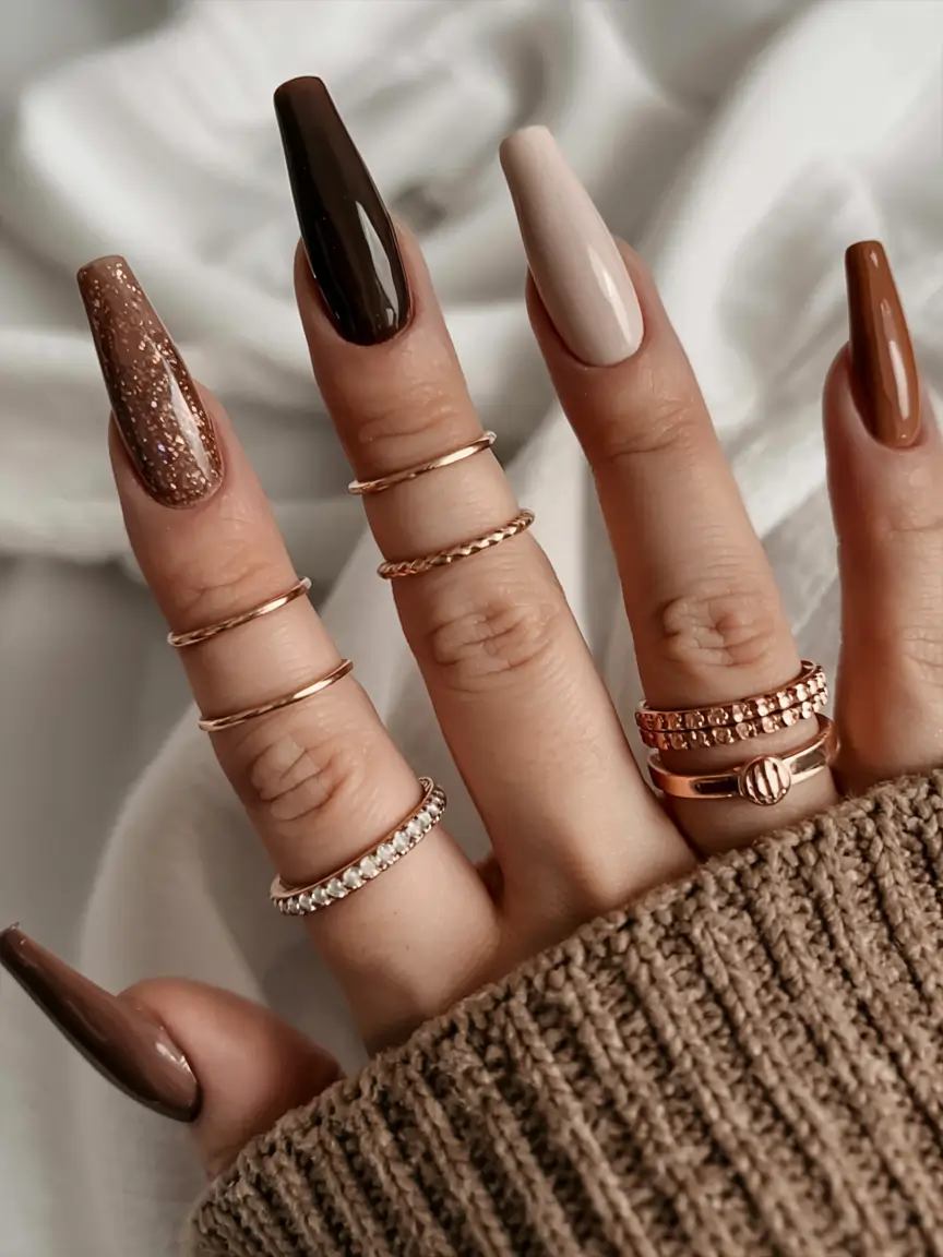 fall ballerina nails 2025 Mocha Latte Mix