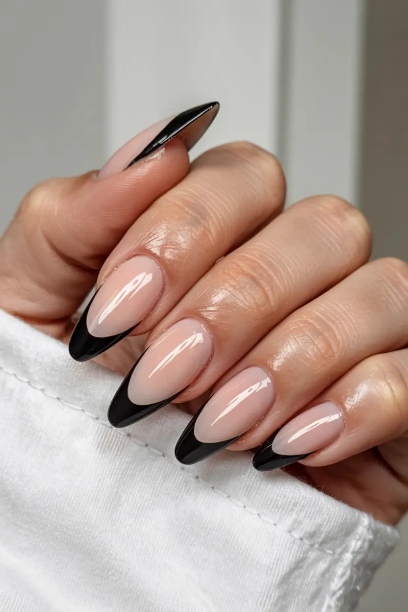 fall black nail designs 2025 Sharp Black French Elegance