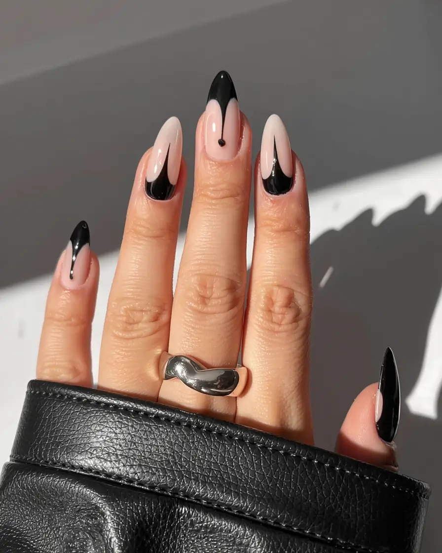fall black nail designs 2025 Graphic Drop French with a Twist
