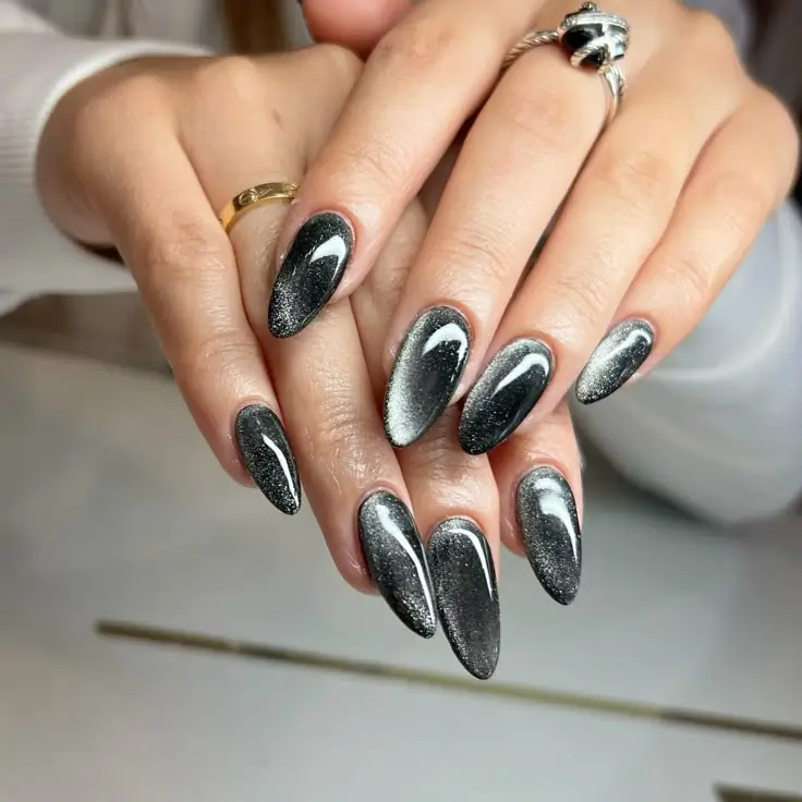 fall cat eye nails Starry Night Noir
