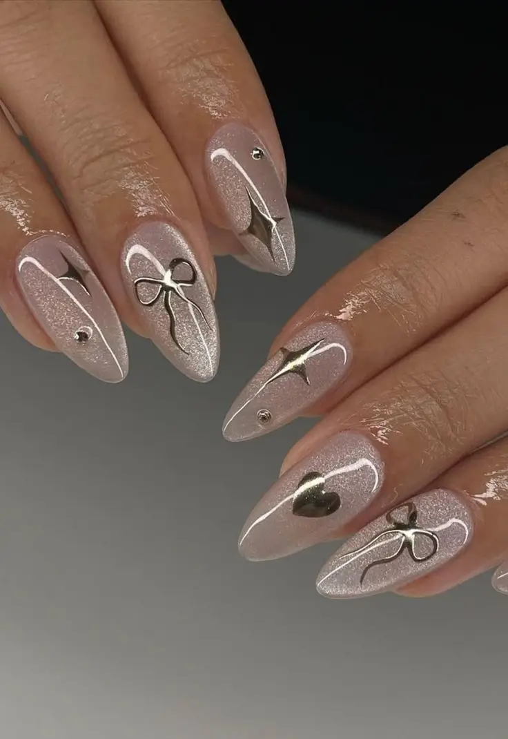 fall cat eye nails Romantic Metallic Accents