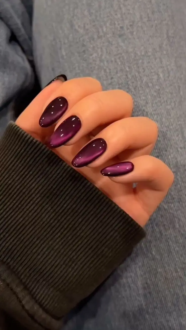 fall cat eye nails Midnight Berry Velvet
