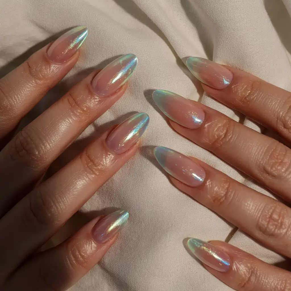 fall chrome nails 2025 Aurora Veil