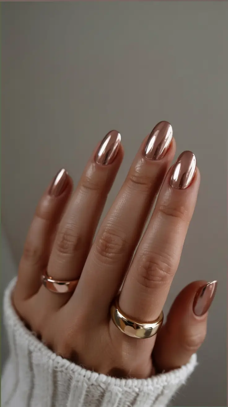fall chrome nails 2025 Bronzed Reflection
