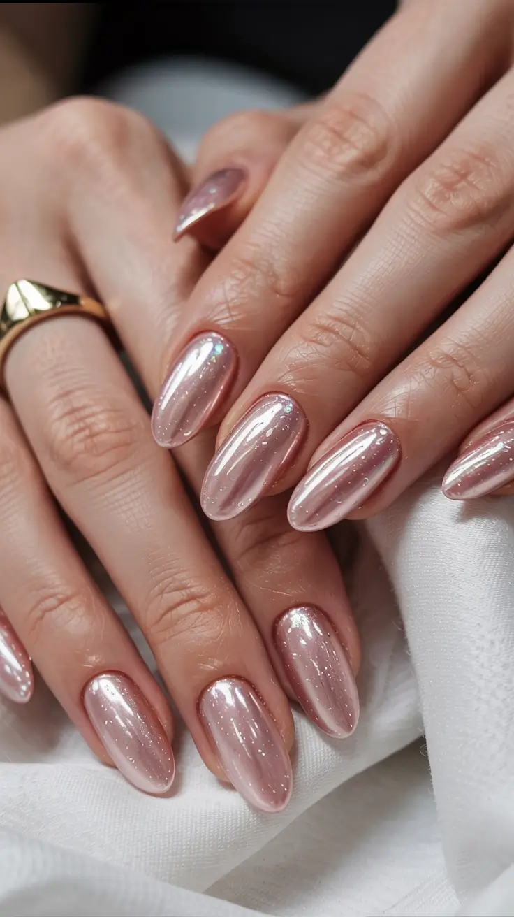 fall chrome nails 2025 Dewy Rose Chrome