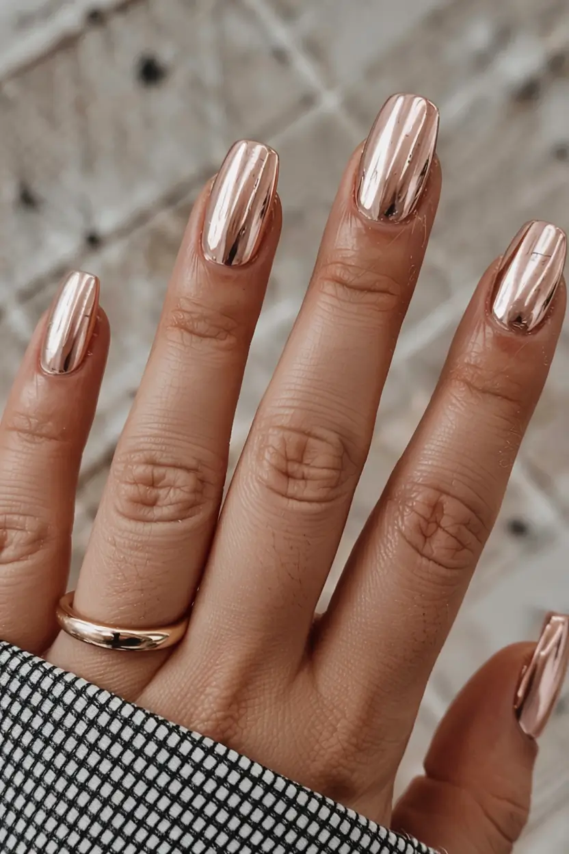 fall chrome nails 2025 Golden Hour Chrome