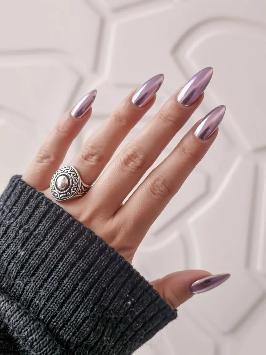 fall chrome nails 2025 Amethyst Chrome Drama