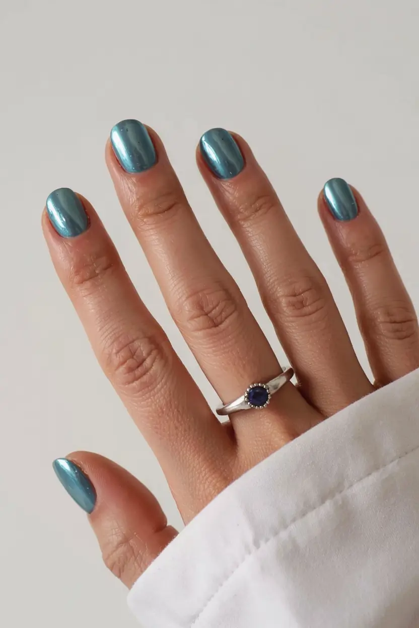 fall chrome nails 2025 Sapphire Shine