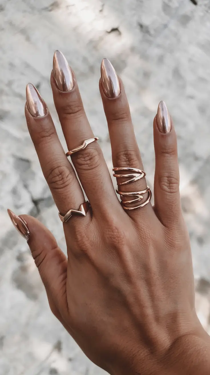 fall chrome nails 2025 Rose Gold Statement