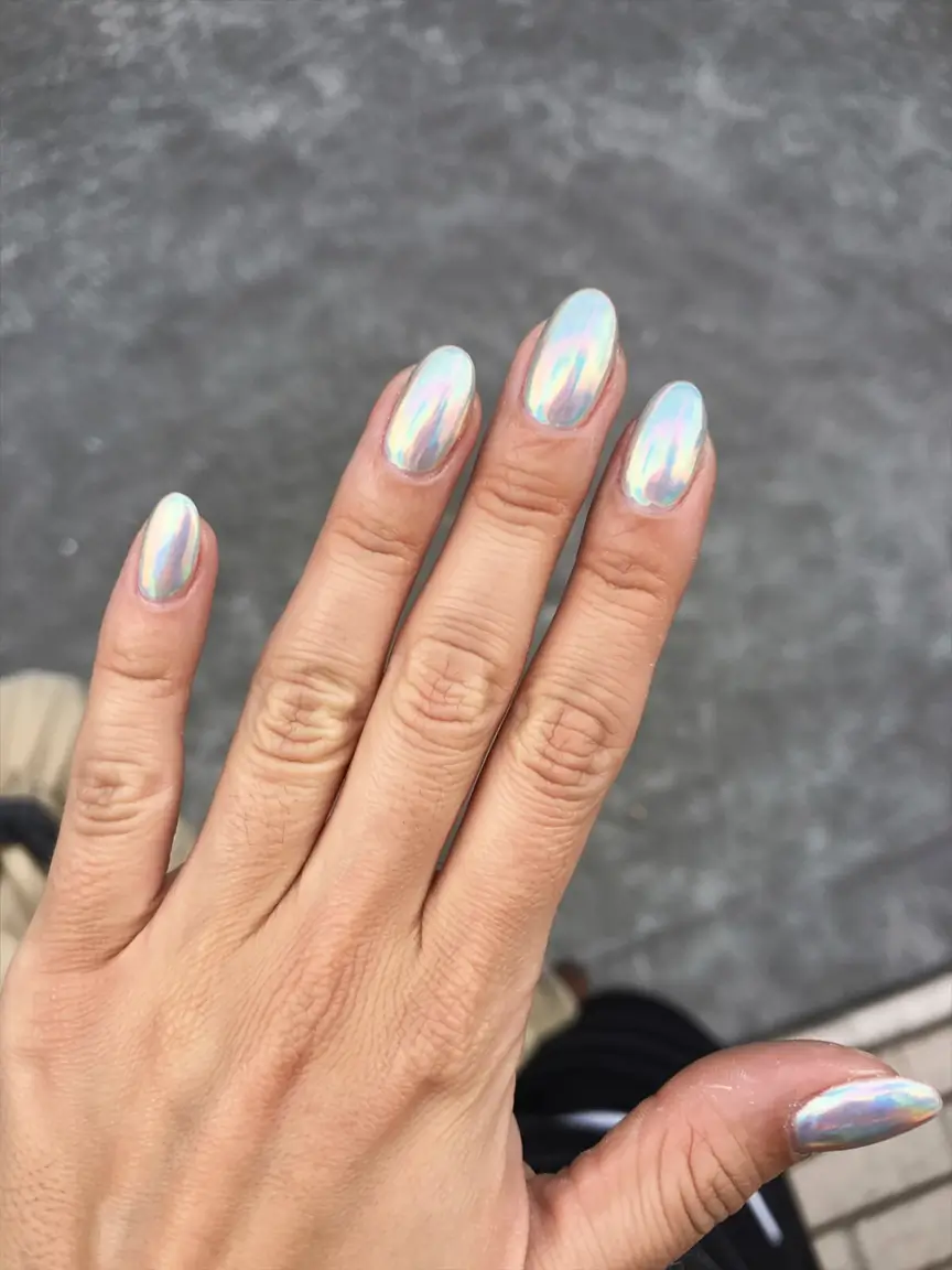 fall chrome nails 2025 Opalescent Dream