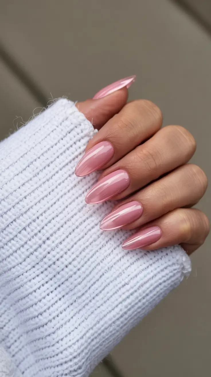 fall chrome nails 2025 Blush Chrome Almond