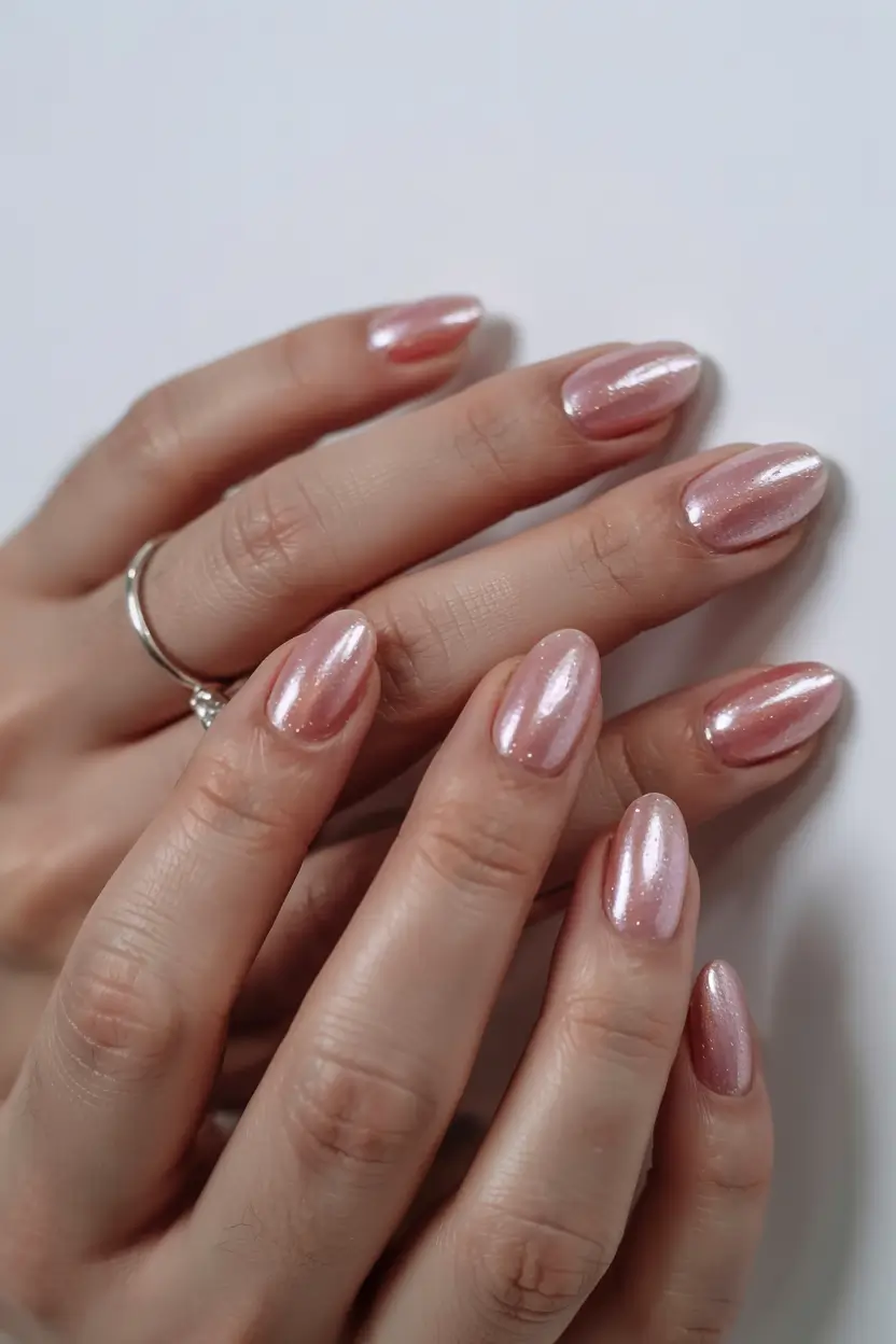fall chrome nails 2025 Rosé Chrome Elegance
