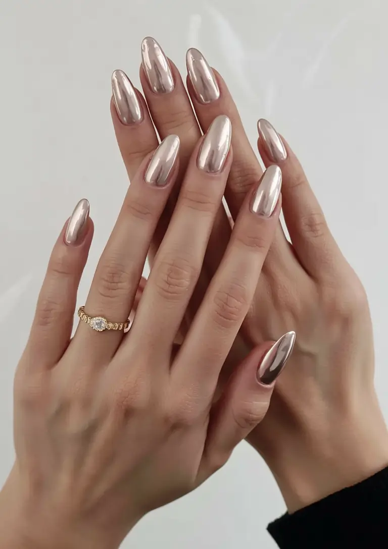 fall chrome nails 2025 Rosé Gold Glow