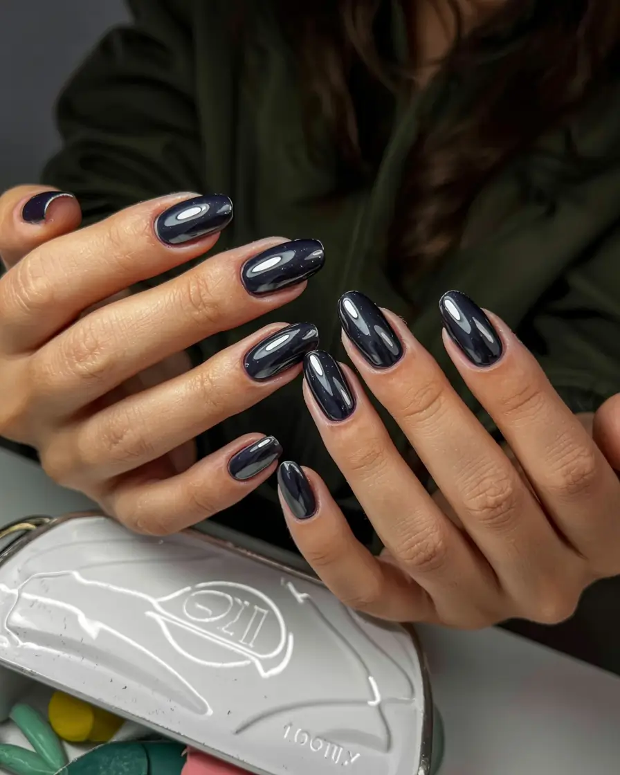 fall chrome nails 2025 Midnight Galaxy Chrome