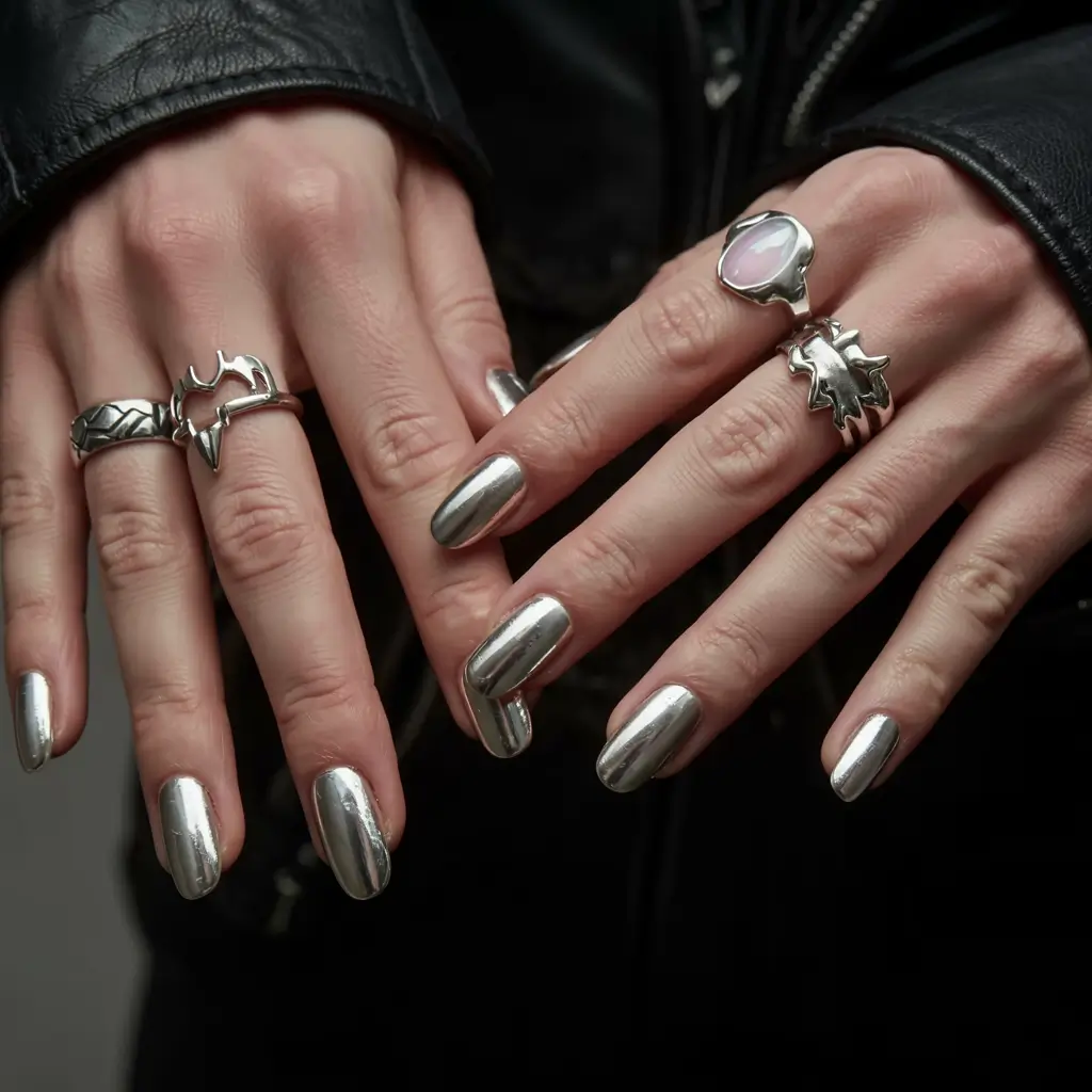 fall chrome nails 2025 Steel Mirror Edge