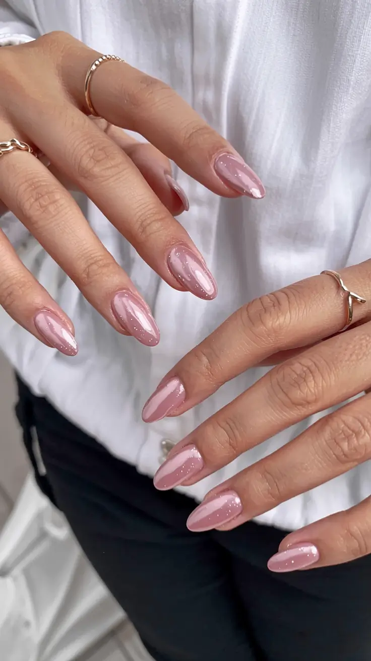 fall chrome nails 2025 Blush Chrome Sophistication